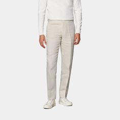 Cut to a slim fit with a mid-rise waist, these off-white Brescia fit pants are a highly adaptable & accessible evergreen pair that bring a clean, balanced appeal to any look. White Straight Bottoms For Workwear, White Slim Fit Bottoms For Business Casual, White Tapered Leg Dress Pants For Business Casual, White Fitted Chinos For Work, Fitted White Chinos For Work, Classic White Straight Bottoms, White Slim Fit Dress Pants For Business Casual, White Fitted Chinos With Straight Hem, Fitted White Chinos With Straight Hem