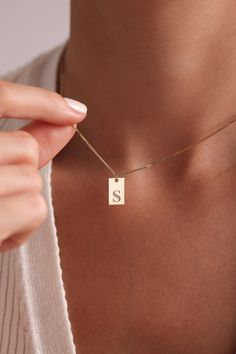 **WELCOME TO GoldenSmithJewelry** ♥ Discover the elegance of our Letter Pendant Necklace, the perfect personalized gift for wife, mom, girlfriend, fiancée, aunt,  grandma, birthday, and special occasions like Christmas and Mother's Day. Our White Enamel & Gold Charm Necklace is also available in silver, rose gold offering a unique and stylish touch for anyone who loves dainty jewelry. **DETAILS** **Material  Solid Sterling Silver 925 **Finish Options - Sterling Silver 925 - Gold Filled - Rose Go Classic Nameplate Initial Necklace As Gift, Classic Letter Jewelry For Gifts, Elegant Personalized Necklace With Square Pendant, Elegant Personalized Square Pendant Necklace, Elegant Engraved Letter Jewelry, Minimalist Personalized Initial Necklace For Formal Occasions, Personalized Minimalist Initial Necklace For Formal Occasions, Elegant Customizable Initial Necklace For Mother's Day, Elegant Initial Necklace For Bridesmaid Gift