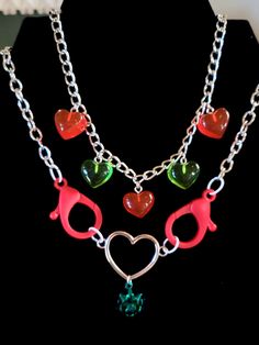 Heart-shaped Jewelry With Lobster Clasp For Parties, Party Heart Necklace With Lobster Clasp, Heart-shaped Necklace With Lobster Clasp For Party, Valentine's Day Themed Heart Jewelry, Valentine's Day Heart Shaped Themed Jewelry, Valentine's Day Heart-shaped Themed Jewelry, Adjustable Party Charm Necklaces With Lobster Clasp, Adjustable Charm Necklaces With Lobster Clasp For Party, Green Necklaces For Valentine's Day Party