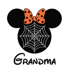 a mickey mouse head with the word grandma written on it's face and two orange polka