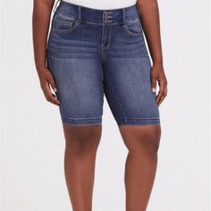 Mid Rise Bermuda Denim Shorts From Torrid, Super Stretch Size 28 Nwot Denim Bottoms With Built-in Shorts Mid-thigh Length, Mid-rise Bottoms With Built-in Shorts, Fitted High Rise Denim Bermuda Shorts, Fitted Denim Bermuda Shorts In Medium Wash, Fitted Medium Wash Denim Bermuda Shorts, Stretch Bermuda Shorts In Medium Wash, Stretch High Rise Denim Bermuda Shorts, Fitted Denim Bermuda Shorts In Blue, Fitted High Waist Denim Bermuda Shorts