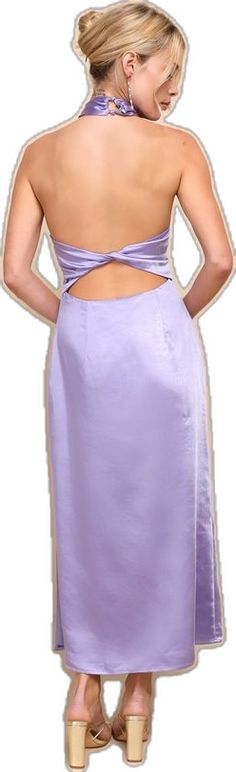 Purple Fitted Satin Dress For Summer, Fitted Purple Satin Summer Dress, Fitted Purple Satin Dress For Summer, Purple Satin Dress For Night Out, Purple Satin Midi Dress For Cocktail, Purple Satin Midi Dress For Summer, Chic Purple Satin Dress For Spring, Lavender Satin Dress For Summer, Lavender Satin Summer Dress