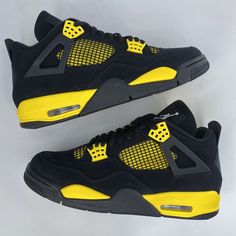 Nike Air Jordan 4 Retro Shoes Thunder 2023 Black Yellow DH6927-017 Men's In Hand. Air Jordan 4 Retro, Retro Shoes, Sneaker Games, Nike Air Jordan, Top Shoes, High Quality Leather, Black N Yellow, Sneaker Head, Nice Shoes