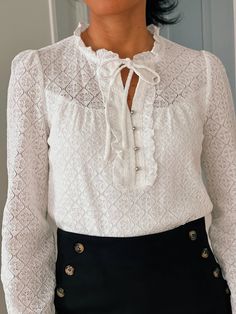 Peggy blouse Long Sleeve Lace Trim Blouse For Work, Long Sleeve Lace Blouse For Work, Long Sleeve Broderie Anglaise Blouse For Fall, Broderie Anglaise Long Sleeve Blouse For Fall, Long Sleeve Broderie Anglaise Top For Work, Fall Long Sleeve Broderie Anglaise Blouse, Lace Blouse With Lace Cuffs For Work, Elegant Broderie Anglaise Blouse For Fall, Elegant Office Tops With Lace Collar