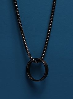 Men's Necklaces - Black Ring pendant on 3mm Venetian Round box chain Chain: 3mm Venetian Round Box. Chain: Black Powder Coated 316L Stainless Steel Pendant: 21mm x 21mm approximatley Pendant: Black Powder Coated 316L Stainless Steel Clasp: Lobster Black Chain Necklace Men, Ring On Chain Necklaces, Black Link Jewelry With Box Chain, Gunmetal Box Chain Jewelry As Gift, Ideas Para Collares, Skin Outfit, Wallpaper Blur, Ring Necklace Men, Iphone Wallpaper Blur