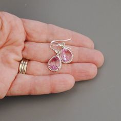 Pink Earrings - Silver and Pink Glass Drop Earrings - Bridesmaid Gift - LIght Pink Bridesmaid Earrin Elegant Pink Teardrop Earrings, Dainty Teardrop Bridal Earrings, Dainty Teardrop Bridal Earrings For Gift, Delicate Teardrop Crystal Earrings For Parties, Pink Pear-shaped Earrings For Anniversary, Dainty Pink Earrings For Party, Dainty Pink Party Earrings, Handmade Pink Crystal Earrings For Wedding, Pink Teardrop Earrings For Formal Occasions