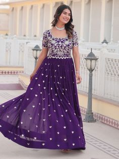 Introducing our captivating purple embroidered georgette function wear gown! This stunning gown is the perfect choice for any special occasion, from festivals to weddings. The gorgeous purple color and sequin embroidery work make this gown a showstopper.
Designed for comfort and style, this gown is fully stitched and available in sizes XS to XXL. The 3.5-meter flair and 56-inch length create a flattering silhouette that will make you feel elegant and confident.
This gown includes intricate sequi Festive Sequined Maxi Dress For Reception, Purple Sequin Floor-length Dress, Sequin Georgette Anarkali Set Maxi Length, Purple Georgette Dress With Sequins, Maxi Length Sequined Anarkali Set In Georgette, Sequined Maxi Length Georgette Anarkali Set, Purple Sequined Georgette Dress, Purple Sequin Dress For Eid, Embroidered Georgette Floor-length Maxi Dress