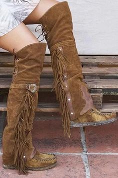 Tassels Buckle Tall Boots 5-Black Bohemian Boots, Knee High Boots Winter, Boots Boho, Hippie Boots, Soft Leather Boots, Heel Knee High Boots, Boots On Sale, Mary Jane High Heels, Popular Boots