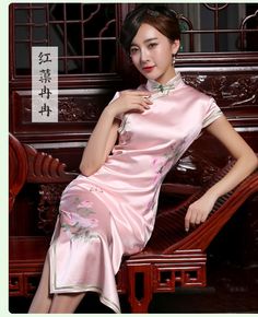 cheongsam Red Chinese Dress, Chinese Gown, Mandarin Dress, Asian Traditional Fashion, Chinese Traditional Dress, Chinese Cheongsam, Satin Fashion