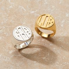 Monogram Signet Ring in gold vermeil! Customize in minutes with your choice of letters. Could ship in 24 hours from Eve's Addiction. Monogram Ring Gold, Pinky Signet Ring, Coordinates Jewelry, Monogram Ring, Silver Signet Ring, Monogram Jewelry, Gold Signet Ring, Gold Monogram, Initial Ring