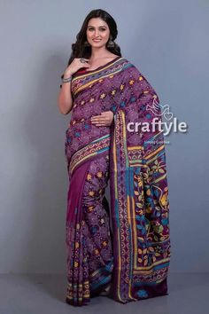 This is authentic hand embroidered Kantha Stitch Saree from Santiniketan, Birbhum district in Bengal. The unique multi-thread kantha embroidery design is entirely handcrafted by our skilled artisans. The running blouse piece is included with this soft silk saree. Fast express shipping all over the world. #KanthaStitchSaree #KanthaWorkSaree #KanthaSaree #KanthaSilkSaree #HandEmbroidered #HandEmbroidery #SantiniketanSaree #SouthSilkSaree Kantha Work Sarees, Kantha Stitch Saree, Stitch Saree, Kantha Sarees, South Silk Sarees, Kantha Embroidery, Saree For Women, Indian Crafts, Saree Trends