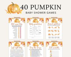 the pumpkin baby shower game is set up on a white background