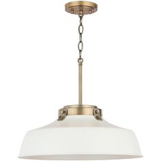 a light fixture with a white shade hanging from it's ceiling lamp, against a white background