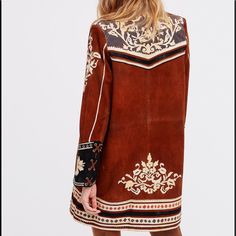 Ultra Rare Free People Cavalier Suede Embroidered Embellished Coat Jacket Size Large But Can Fit Smaller Sizes Oversized Some Variation In Color But As Seen In Stock Photos It’s Intentional Brown Floral Embroidered Outerwear For Fall, Brown Floral Embroidered Fall Outerwear, Brown Floral Embroidery Outerwear For Fall, Brown Long Sleeve Outerwear With Floral Embroidery, Fall Outerwear With Embroidered Cuffs For Work, Fall Workwear Outerwear With Embroidered Cuffs, Traditional Brown Outerwear For Fall, Designer Embroidered Fall Outerwear, Designer Embroidered Outerwear For Fall