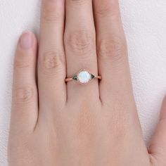 Lab Opal & Emerald Rose Gold Ring - Felicegals 丨Wedding ring 丨Fashion ring 丨Diamond ring 丨Gemstone ring--Felicegals Opal Engagement Ring Rose Gold, October Birthstone Ring, Design For Wedding, Smaragd Ring, Emerald Ring Vintage, October Birthstone Rings, Engagement Ring Unique, Promise Ring Gift, Opal Engagement