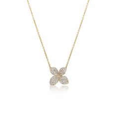 18K Yellow Gold 0.65 Total Diamond Carat Weight Stone Count: 88 Round Diamonds 16 Inch Chain Length Lobster Clasp Flower Petal, Diamond Flower, Diamond Carat, Flower Necklace, Pave Diamonds, Chain Lengths, Chain Length, Lobster Clasp, Round Diamonds