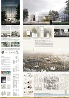 an architectural brochure is shown with many different images and text, including buildings