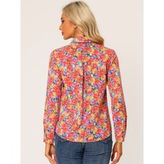 Let your wardrobe blossom with this graceful floral shirt. Whether you're in the office or out on town, this ditsy floral-printed shirt is perfect for any occasion. Wear this shirt out for a breezy look. Pair it with skirts or skinny jeans and high-heeled sandals to finish your look. The graceful floral print makes this blouse a lovely addition to your weekend wardrobe. Multicolor Spring Top With Button Closure, Spring Button-up Printed Tops, Spring Printed Button-up Tops, Multicolor Tops With Button Closure For Spring, Multicolor Tops With Button Closure For Day Out, Printed Shirt For Fall Day Out, Printed Shirt For Day Out In Fall, Fall Floral Print Shirt For Day Out, Trendy Button-up Printed Top