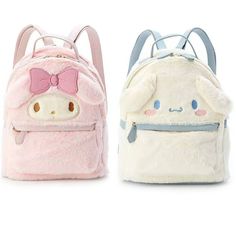 The Plushie Backpack! This adorable backpack is perfect for anyone ooking to make a trendy cute style statement. Crafted from plush, animal-shaped fabric, this backpack features colorful characters like My Melody, Cinnamoroll, and others that will surely capture her heart. With adjustable straps and ample storage space, you can keep all her books and supplies safe and secure while she indulges in the delight of cute Kawaii Sanrio characters. It also makes an excellent gift for birthdays or other special occasions. Show how much you care with this chic yet practical bag Sanrio School Bag, Kawaii Backpack With Zipper Closure For Students, Kawaii Backpack For Everyday Use, Kawaii Student Backpack With Zipper Closure, Kawaii Bags For Students, Cute Pink Softback Backpack, Kawaii Backpack For Back To School, Kawaii Back To School Backpack, Kawaii Backpack With Zipper Closure