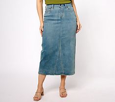 Spice up your transitional summer-to-fall wardrobe with this Y-seam denim pencil skirt, sophisticated yet stylish so you don't miss a beat. From Canyon RetreatTM. Denim Pencil Skirt, Miss A, Fall Wardrobe, Spice Up, Fitness Inspo, Autumn Summer, Spice Things Up, Dress Skirt, Pencil Skirt