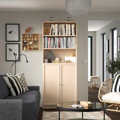 a living room filled with furniture and bookshelves