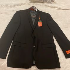 Brand New Suit, Details In Photo Of The Tag On The Suit Luxury Fitted Black Sport Coat, Fitted Black Sport Coat For Business, Fitted Black Sport Coat For Tailoring, Black Luxury Fitted Sport Coat, Young Mens Suits, Navy Wool Suit, Grey 3 Piece Suit, 3 Button Suit, Custom Tailored Suits