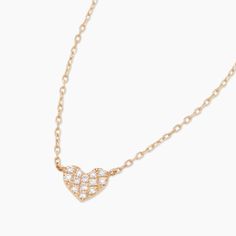 Treat yourself or a loved one to a 14k gold heart necklace that illuminates their neckline with diamonds and love. Product Details 0.65 total carat weight Thirteen .9mm GH SI1 white diamonds 14k gold 15" chain + 2" extender. Adjustable in 1" increments 15" - 17" Heart measures 3/16" Spring ring closure Avoid contact with anything containing derivatives of alcohol | Diamond Pave Heart Charm Necklace in Gold, Women's in 14k gold by Fine Luxury Heart-shaped Necklace With Delicate Chain, 14k Gold Heart Shaped Fine Jewelry Necklace, Heart Pendant Diamond Necklace With Delicate Chain For Anniversary, Heart-shaped Diamond Accents Necklace For Her, Heart Shaped Necklace With Diamond Accents For Her, Yellow Gold Necklaces With Heart Pendant Cubic Zirconia, Fine Jewelry Heart Cut Necklace With Delicate Chain, Yellow Gold Necklaces With Cubic Zirconia Heart Pendant, Heart Cut Diamond Accents Necklace For Her