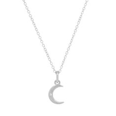 Handcrafted in 18-karat white gold and inspired by Jen's sister, Carson, the Diamond Mini Carson Necklace features a petite crescent moon, accented by a single sparkling white diamond. The perfect everyday necklace, this style is a layer and leave on piece we love. 16 inch, 14-karat link chain Pendant measures approximately 0.33" x 0.25" Spring ring clasp Made with love in Los Angeles Complimentary gift wrapping provided Crescent Moon Charm Diamond Necklace For Gift, Silver Crescent Diamond Necklace, White Gold Crescent Diamond Necklace For Gift, Celestial Sterling Silver Necklace With Single Cut Diamonds, Sterling Silver White Gold Necklace With Moon Phase, White Gold Sterling Silver Necklace With Moon Phase, White Gold Sterling Silver Moon Phase Necklace, Sterling Silver Moon Phase Necklace In White Gold, Anniversary White Gold Necklace With Moon Charm