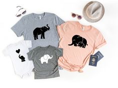 "Elephant Family Matching Shirt, Elephant T-Shirt, Elephants Theme Birthday Party Shirt, Family Matching Tee, Cute Baby Mommy Elephant Shirt ☀️☀️☀️☀️☀️ Everything in our shop is hand crafted and made to order. If you want different color or size contact me! If you would like something custom made to fit your personal style please message me and I will do everything to get you that something special. ---How To Order--- ⭐️Please, check and review all photos ⭐️Choose your t-shirt size and color ⭐️E Playful Father's Day T-shirt For Family, Matching Crew Neck T-shirt For First Birthday, Fun Character Print Tops For Family Events, Playful Summer Family T-shirt, Family Crew Neck Tops With Character Print, First Birthday Tops With Cartoon Print And Short Sleeves, Cartoon Print Short Sleeve Tops For First Birthday, Family Tops With Character Print And Short Sleeves, Playful Black T-shirt For First Birthday