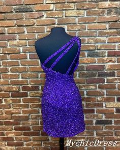 Purple One-shoulder Cocktail Dress, Embellished Fitted One-shoulder Dress For Prom, One-shoulder Purple Party Dress, Purple One-shoulder Party Dress, Fitted Purple One-shoulder Dress, Purple Fitted One Shoulder Dress With Asymmetrical Neckline, Purple Fitted One-shoulder Dress With Asymmetrical Neckline, One Shoulder Embellished Sequin Prom Dress, Purple Dresses For Prom Season