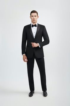 Luxurious 100% Super Fine Italian Wool Classic Black Tuxedo - Tomasso Black Fitted Tuxedo Slim, Black Tux With Vest, Classic Black Tux Wedding, Tuxedo Blazer For Black-tie Gala Events, Classic Black Three-piece Suit For Black-tie Events, Classic Notch Lapel Suits For Party, Tuxedo Suits For Black-tie Gala Events, Custom Fit Black Tuxedo For Black-tie Events, Custom Fit Tuxedo With Notch Lapel