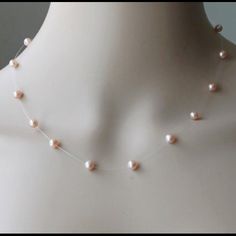 Nwot Light Pink Freshwater Pearl Illusion Necklace | 6mm Pearls On Clear Cord | Silver Colored Spring Ring Clasp | Length Is 16” Pink Pearl Wedding Jewelry, Pearl Necklace Real, Backdrop Necklace Wedding, Modern Pearl Jewelry, Illusion Necklace, Crystal Wedding Jewelry, Pink Pearl Necklace, Real Pearl Necklace, Blue Crystal Earrings