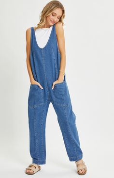 EASY DENIM JUMPSUIT. SLOUCHY RELAXED PULL-ON-STYLE. OVERSIZED PATCH POCKETS, DROP-CROTCH HAREM STYLE LEGS. ADJUSTABLE SHOULDER STRAPS EASY EVERYDAY TROWN ON WITH YOUR FAVORITE GRAPHIC TEE AND SNEAKERS FOR A CASUAL DAY LOOK.*DETAIL*-RELAXED FIT-HAREM LEGS-DROP-CROTCH HAREM-LOW SCOOP NECKLINE-LOW BACK WITH ADJUSTABLE SHOULDER STRAPS-PULL-ON-STYLE-OVERSIZED PATCH POCKETS-CASUAL DAY LOOK-DENIM JUMPSUIT-IMPORT 100% Cotton Denim Jumpsuit, Outfit Inspo Fall, Patch Pocket, Scoop Neckline, Vintage Black, Blue Denim, The Dreamers, Overalls, Jumpsuit