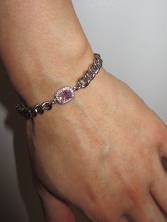 THE PINK GEM CHAIN BRACELET – Rimor Jewelry Pink Gem, Final Touch, Steel Chain, Stainless Steel Chain, The Pink, Chain Bracelet, Anklets, Ring Earrings, Necklaces Bracelets