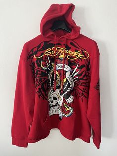 Ed Hardy Pullover Hoodie Size M Color: Red Check out my other items! Be sure to add me to your favorites list!  We’re committed to excellence.  If you have any concern with your transaction please contact us.  Your positive feedback is truly appreciated. Red Hip Hop Hoodie Top, Red Hip Hop Sweatshirt With Drawstring Hood, Trendy Red Hoodie With Letter Print, Red Graphic Print Hoodie For Fall, Red Hip Hop Hoodie With Drawstring Hood, Red Cotton Hip Hop Hoodie, Red Graphic Print Long Sleeve Hoodie, Trendy Red Sweatshirt For Streetwear, Red Hoodie With Letter Print