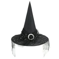 Halloween Retro Witch Hat Women See-through Lace Veils Cobweb Sequins Wizard Hats Halloween Costume Accessories >>>These Zando Vintage Halloween Witches Hat for adult are the hottest halloween Hat items, personality and mystical to wear. It's a must have halloween costume accessories to add Halloween atmosphere, makes you more dashing and beautiful and will leave you with unforgettable memories. Size: One Size.  Color: Black. Halloween Witches Hat, Wizard Hats, Retro Witch, Hat With Veil, Vintage Halloween Witch, Witches Hats, Black Witch Hat, Halloween Hat, Halloween Retro