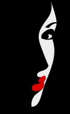 a woman's face with red lips and black background