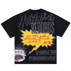 Show off your love for music and style with the Hellstar Records T-Shirt. Made with high-quality materials, this comfortable shirt features the iconic Hellstar Records logo, perfect for any fan or collector. Fabric: 100% cotton Size CM / INCH Length Chest Width M 74 cm29.13" 116 cm45.6" 53 cm20.8" L 76 cm 29.9" 120cm47.2" 54 cm21.2" XL 78 cm30.7" 124 cm48.8" 55 cm21.6" Pop Culture Cotton T-shirt With Graphic Print, Trendy Graffiti Print T-shirt For Concerts, Band Merch Cotton Tops With Graffiti Print, Relaxed Fit T-shirt With Text Print For Music Festivals, Trendy Band Logo T-shirt For Concerts, Casual Graphic Print T-shirt For Concerts, Band Logo Graphic Tee With Crew Neck, Pop Culture Concert T-shirt With Short Sleeves, Graphic Tee With Band Logo And Crew Neck