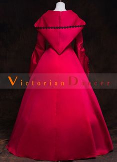 Wine Red Medieval Gothic Victorian Dress with Hood Halloween Costume     Condition: Brand New   Color: amp;nbsp; Wine Red   Material: High Quality Satin   Silhouette: Ball Gown   Sleeve Length: Long Sleeve   Dresses Length:Floor-Length   Neckline: Square Collar   Decoration: Lace   Style: Vintage   Includes: Dress     Whether you amp;#39;re looking for a Revolutionary,Regency,Early Victorian,Pioneer Women,Old West,Civil War Era,Polonaise Sets,Bustle Eras,Victorian Era,Edwardian Era Dresses Cloth Red Medieval Dress For Fancy Dress, Red Fitted Wedding Costume, Fitted Medieval Dress Costume For Winter, Fitted Red Costumes For Winter, Red Fitted Winter Costume, Red Victorian Dress For Costume Party, Fitted Red Winter Costumes, Gothic Red Costume For Fancy Dress, Red Vampire Costume Dress