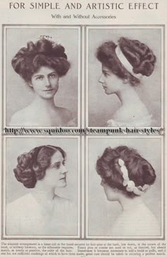 Hairstyles from 1908 Magazine Steampunk Hairstyles, Gibson Girl, Gothic Steampunk, Edwardian Era, Edwardian Fashion