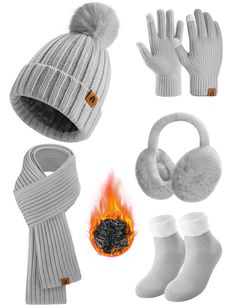 PRICES MAY VARY. 【Women Winter Set 】Enjoy our carefully prepared winter insulation set, 1× Winter Hats for Women + 1× Touchscreen Gloves+ 1× Winter Womens Scarf+1x Ear Muffs+1x Girls Fuzzy Socks. This 5 piece hat scarf glove set for women is a great addition to anyone living in the colder climates. The set combines style, warmth, and functionality. 【Warm and Soft Fabric】: The knitted hat, gloves, and scarf in this set are all made of high-quality acrylic material, which not only keeps warm but a Ear Muffs, Hat And Scarf Sets, Winter Set, Winter Hats Beanie, Hat Scarf, Touch Screen Gloves, Winter Beanie, Knit Beanie Hat, Warm Scarf