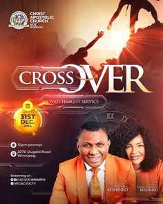 the poster for cross over featuring two men in orange suits and one woman in red