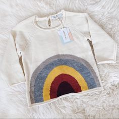 Goldie + Ace Rainbow Sweater - Size 1 Ivory Wool New With Tags Never Been Worn! Playful Long Sleeve Cream Tops, Playful Cream Crew Neck Top, Multicolor Tops For Playtime In Fall, Cream Tops For Spring Playtime, Casual Cream Tops For Playwear, Playful Long Sleeve Rainbow Top, Cute Cream Top For Fall, Multicolor Tops For Playwear In Fall, Cute Long Sleeve Tops For Playdate