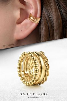 14K Yellow Gold Wide Bujukan Single Earcuff. EGS14481Y4JJJ #Gabriel & Company #BujukanSingleEarcuff#Yellow GoldEarcuff#FashionJewelry#Jewelry Luxury Gold Ear Cuff For Anniversary, Gold Plated Ear Cuff Fine Jewelry, Gold-plated Fine Jewelry Ear Cuff, Gold Plated Single Ear Cuff Fine Jewelry, Gold Fine Jewelry Ear Cuff For Wedding, Fine Jewelry Gold Ear Cuff For Weddings, Luxury Gold Ear Cuff For Wedding, Gold Ear Cuff For Anniversary Fine Jewelry, Luxury Ear Cuff For Anniversary