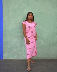 PLEASE READ ALL THE LISTING  We don't have the dress this is a pre order, the dress taking 3  months  to be made, can be customized in measures if you like.  This dress is 100 % made by hand  this means that the embroidery and the fabric was create by hand and carefull. Hand made huipil from Oaxaca, 100% back strap loom weaving 100% cotton Measures:  Width:  44 inches/ 110 cm     (all around)  Lenght: 50 inches /128 cm  check all the dresses avaiable for custom made here  https://www.etsy.com/mx Traditional Long Spring Dress, Traditional Boho Maxi Dress For Spring, Tight-fitting Pink Hippie Dress, Fitted Pink Hippie Dress, Fitted Hippie Pink Dress, Long Embroidered Festival Dress, Long Cotton Hippie Dress, Long Embroidered Summer Festival Dress, Pink Fitted Bohemian Kaftan