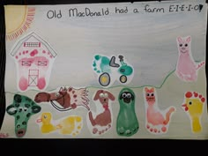 this is an art project for children to do with their farm animals and the words old mcdonald had a farm e - fo?