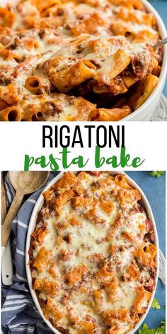 two different views of rigatoni pasta bake