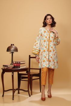 Unstitched Long Sleeve Lawn Suit For Summer, Unstitched Cotton Lawn Suit With Long Sleeves, Unstitched Long Sleeve Cotton Lawn Suit, Cotton Long Sleeve Lawn Suit For Eid, Long Sleeve Cotton Lawn Suit For Eid, Summer Cotton Kurta With Set-in Sleeves, Casual White Sets With Printed Motifs, Unstitched Casual Cotton Lawn Suit, Fitted Cotton Lawn Suit, Casual Style