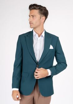 Bryant Diamantia Teal Stretch Jacket - SARTORO Stretch Cotton Fabric, Body Posture, Body Proportions, Stretch Pants, Fabric Samples, Polished Look, Body Measurements, Stretch Cotton, Get Fit