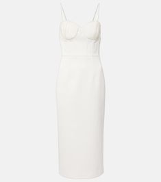 Bridal Delaney midi dress in white - Rebecca Vallance | Mytheresa Lined Midi-length Bodycon Dress, Date Night Dress With Straight Neckline In Elastane, Elastane Bodycon Dress With Fitted Bodice, Midi Length, Straight Neckline Elastane Dress For Date Night, Bodycon Elastane Dress With Sweetheart Neckline, Bodycon Dress With Sweetheart Neckline, Elastane Bodycon Dress With Sweetheart Neckline, Fitted Longline Midi Dress For Date Night, Knee-length Lined Bodycon Midi Dress